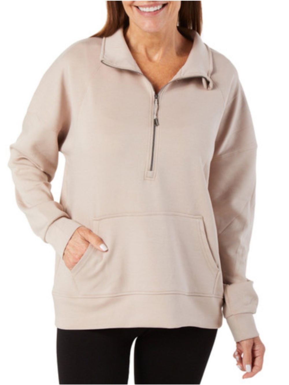 Marika Beige Quarter-Zip Pullover Hoodie